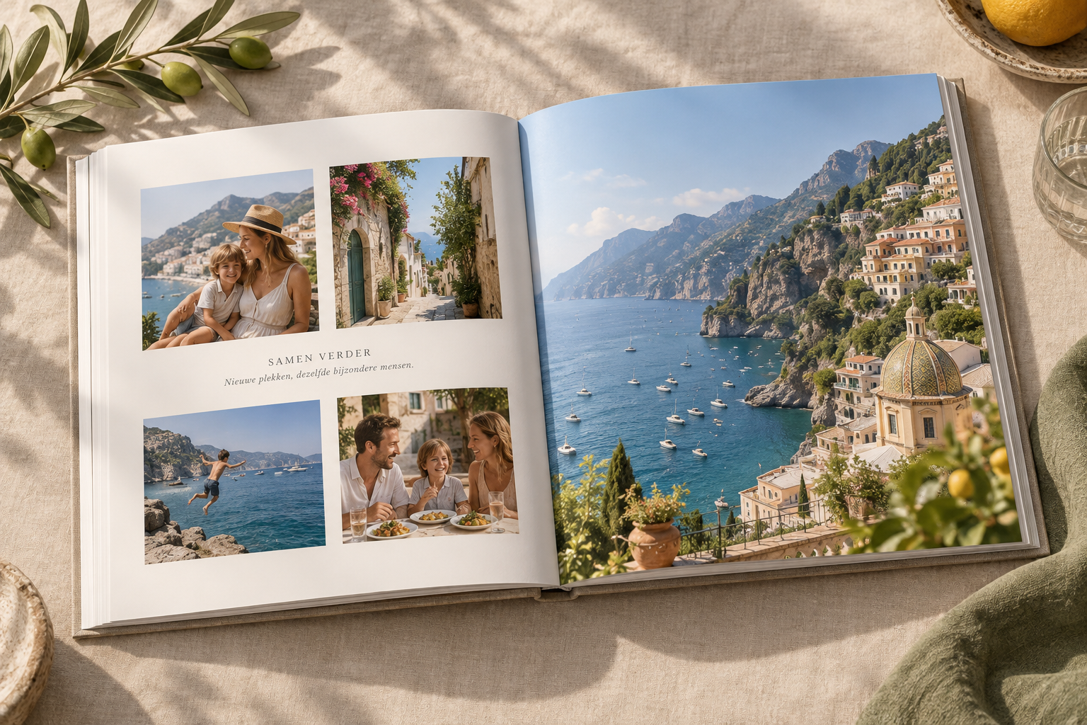 Een gedrukt vakantiefotoboek met foto’s van Italië